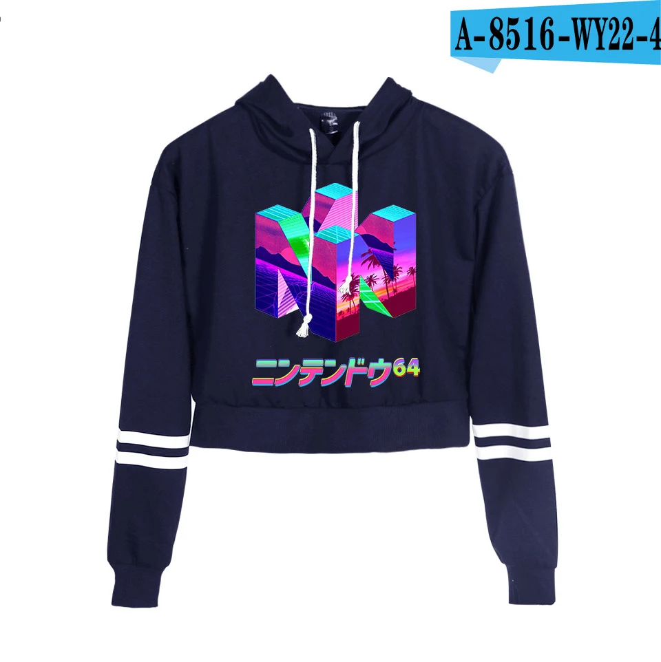 Японское аниме Vaporwave Толстовка с длинным рукавом Женский свитшот Харадзюку Япония эстетика уличная сексуальный пупок укороченные топы - Цвет: navy