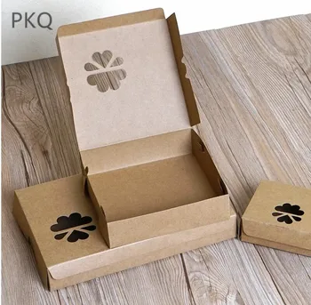 

10pcs Vintage Paper Box For Cake Packaging Hollow Clover Egg Tart Box Event Party Baking Cookie Favor Box