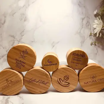 

Engraving free logo 30g 50g frosted glass Natural Dark Wooden Makeup Storage Bamboo Bottle Cosmetic Container Eye Shadow Jars