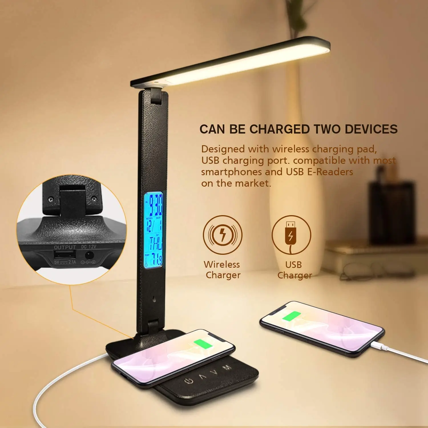 Laopao – Lampe De Bureau À Led, Charge Sans Fil Qi 10w, Avec