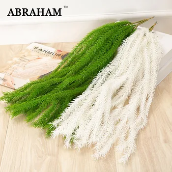 

67cm 5 Fork Fake Pine Tree Branch Plastic Artificial Plant Vine Green Wall Hanging Christmas Grass For Home Garden Wedding Decor