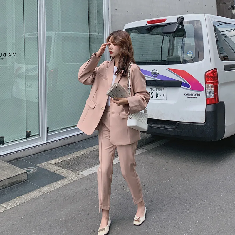 

Pink Suit Jacket Women's 2020 Spring And Autumn New Style Korean-style Thin Loose-Fit Long Sleeve Online Celebrity Suit Tops Fas