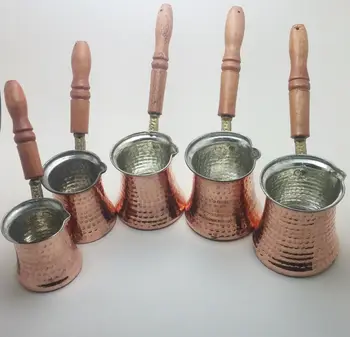

Turkish Coffee Pot, Cezve, Ibrik,Hand Hammered Copper Coffee Maker, Jezve wooden
