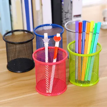 

Office Student Pen Iron Square Multi-Function Round Pen Box Desktop Stationery Storage Grid Pen Holder