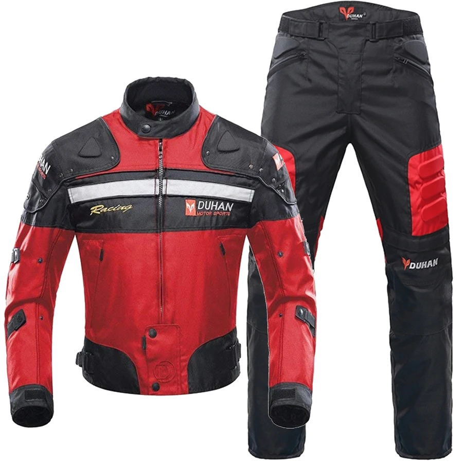 DUHAN мотоциклетная куртка для верховой езды ветрозащитная мотоциклетная Защитная Экипировка для всего тела осенние зимние мото костюмы - Цвет: Red jacket Pant