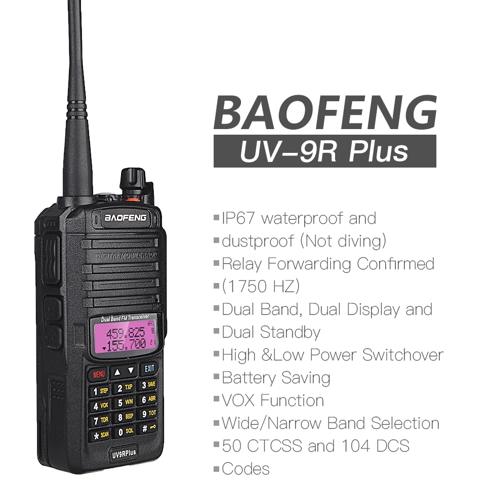 10 Вт Мощность Baofeng UV-9R Plus Водонепроницаемый 10 км Охота CB Ham Радио uv9rhp 4800 мАч портативная рация VHF/UHF двухдиапазонный FM приемопередатчик