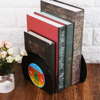 

2pcs Creative Record Shape Bookends Shelves Organizer Desktop Holder Stand Retro G92E