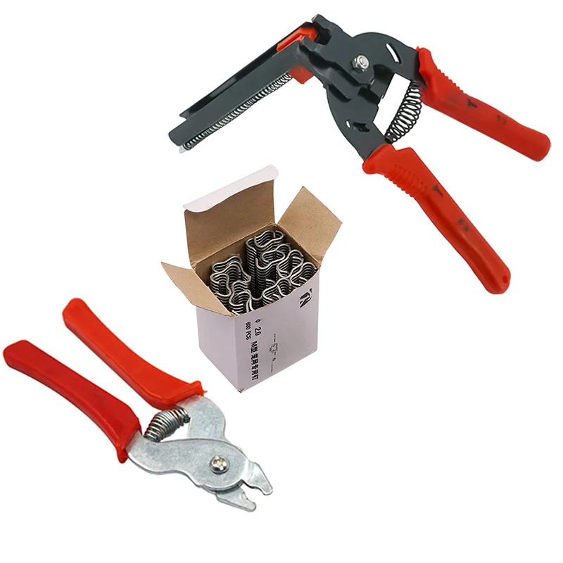 Hog Ring Plier Tool and 600Pcs M Clips Staples Chicken Mesh Cage Wire Fencing Caged Clamp Rabbit Cage Fixing Forceps animal cage clamp