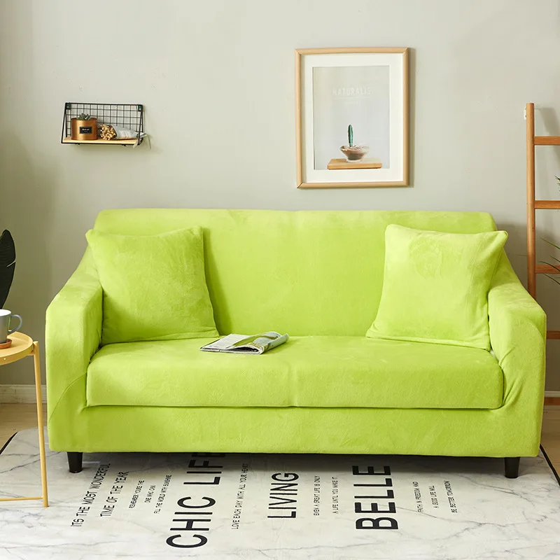Бархатные чехлы для диванов, плюшевый эластичный диван, универсальные секционные чехлы для диванов, стул для гостиной, loveseat, Европейский диван - Цвет: Fruit green