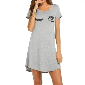 

Women Night Dress Nightgown Short Sleeve O-Neck Casual Cartoon Print Comfy Nightwear Sleep Mini Dress Nuisette #2N21 # N