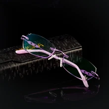 Алмазная оправа близорукость очки чистый титан дамы без оправы градиентный очки