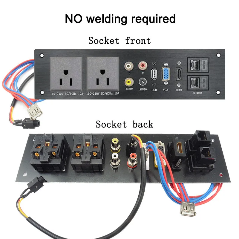 US SOCKET Панель из алюминиевого сплава AC 110-240V USB аудио VGA Сеть HDMI интерфейс боковая загрузка электрическая розетка плата питания алюминиевая розетка - Цвет: US SOCKET