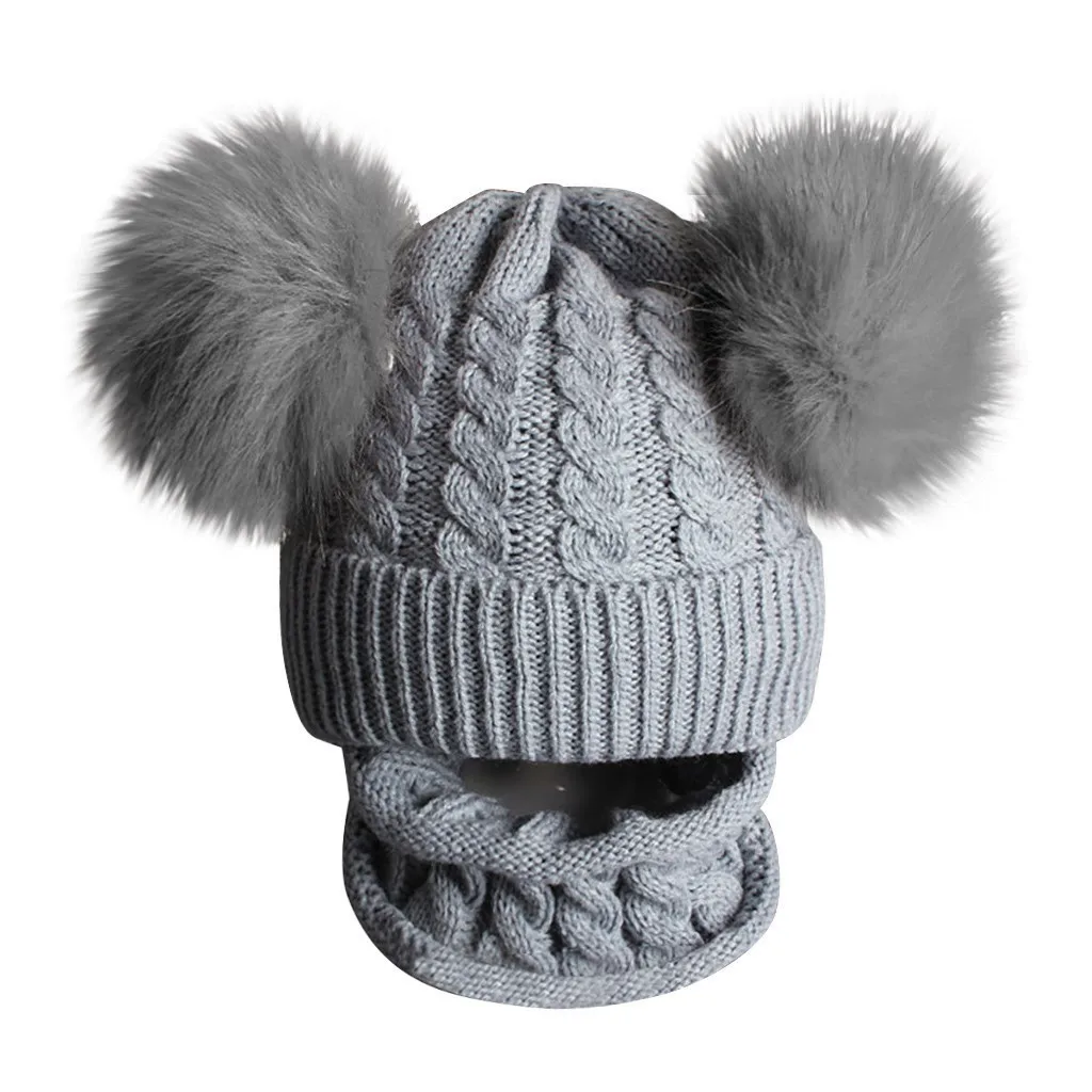 Cute Winter Baby Soft Wool Hat +Scarf Caps Fur Ball Pompom Cap Kids Girl Boy Knitted for Girls Hemming Beanies | Детская одежда и