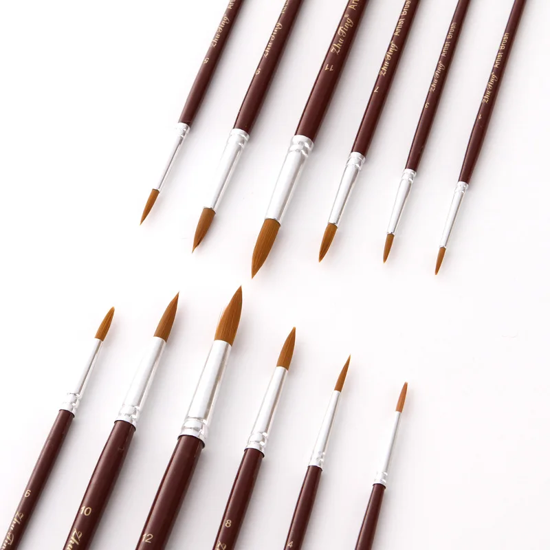 

Cross-Border Brush Set 12 Wine Red Rod yuan feng Nylon Wool Watercolor Pen Set Propylene Brush