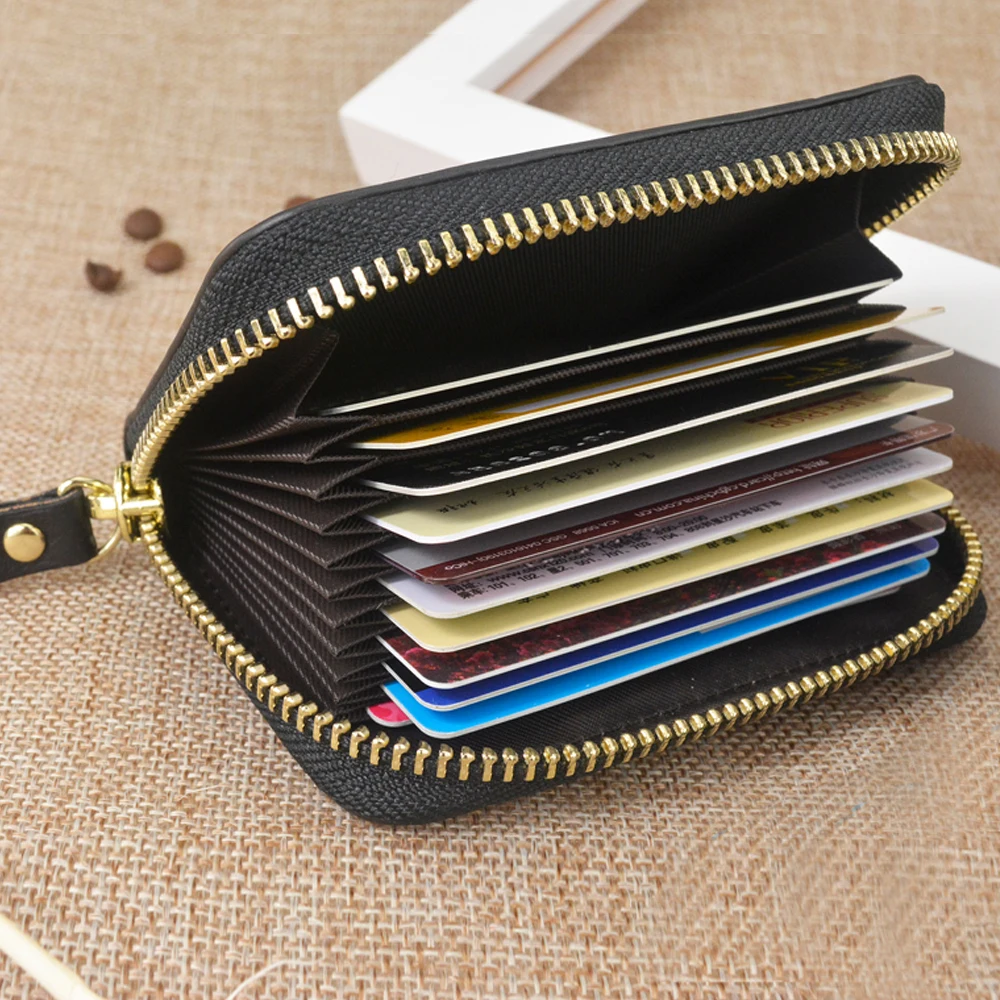 Держатели для карт и удостоверений личности RFID Блокировка унисекс масло воск верхний слой из натуральной кожи на молнии карты Карманный чехол Dompet Kartu Kredit