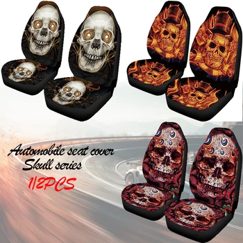 

AIMAAOSeat cover 1/2pcs 3 skull series printed mesh sponge cover car front seat cover car/truck universal all models