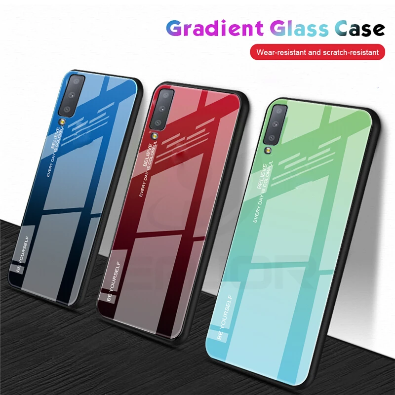 

Luxury Case For Samsung Galaxy A7 2018 Case Tempered Glass Gradient Cover Case For Samsung A 7 2018 Case Silicone Phone Bumper