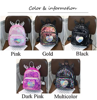 

Women Girl's Fashion Antles Love Pattern Shining Sequins Mini Backpack School Rucksack Travel Small Bag