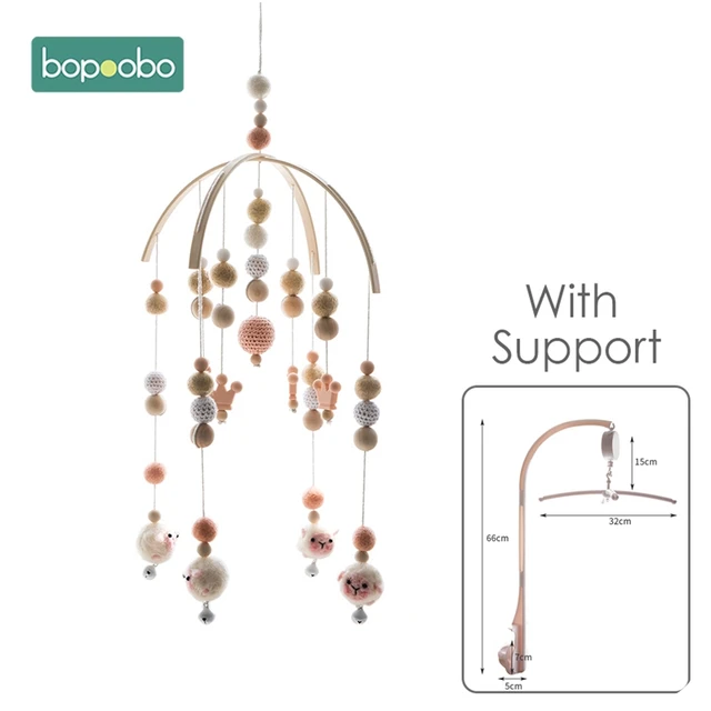 Bopoobo 1set Silicone Beads Baby Mobile Beech Wood Bird Rattles Wool Balls Kid Room Bed Hanging Decor Nursing Children Products Set 4