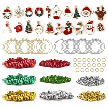 

A Set Christmas Jewelry Making Kits Alloy Christmas Oil Drop Charms Pendants Bead Earring Hooks Bells For DIY Gifts Accessories
