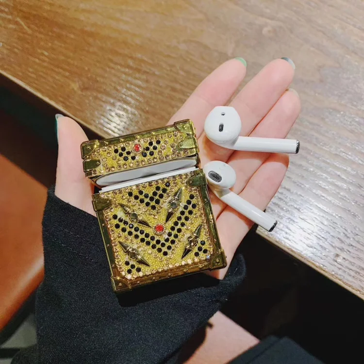 Роскошный Алмазный декоративный чехол для Apple Airpods с квадратным бриллиантом в четырех углах, кожаный чехол для Apple Airpods 1 2, подарки для женщин
