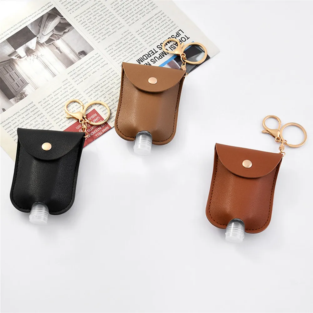 

30ml Leak Proof Hand Sanitizer Package Bottle And Keychain Holder Refillable Empty Bottles With Leather Bag Keychain Holder