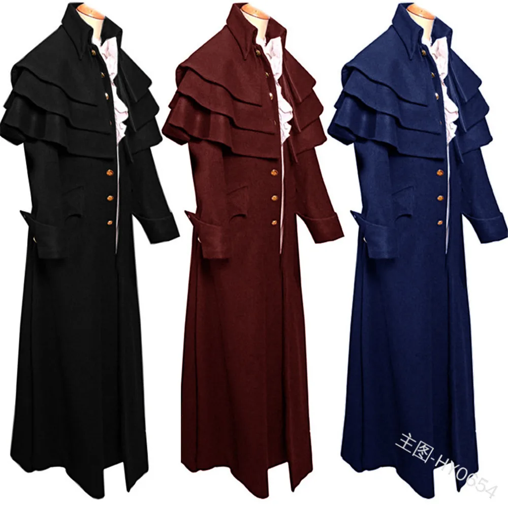 

New Medieval Coat Men Cosplay Medieval Cloak Victorian Turtleneck bridegroom Long Jacket Renaissance Men Costume
