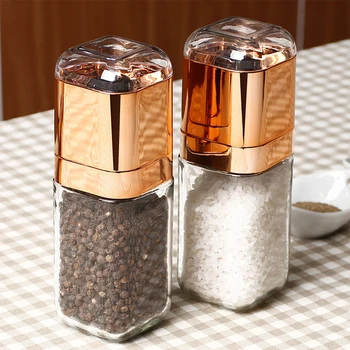 

180ml Pepper Grinder Manual Pepper Mill Rose Gold Glass Bottle Salt Pepper Grinder Adjustable Ceramic Kitchen Spice Mill Tools