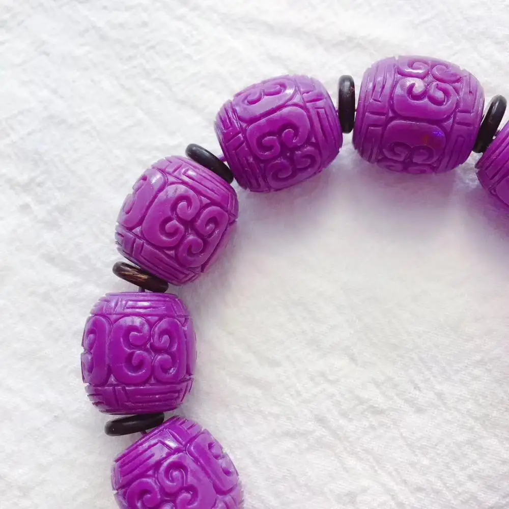 Natural Purple Phosphosiderite Gemstone Barrel Caeving Beads Stretch Crystal Bracelet Women 16x16mm Stone Certificate AAAAA