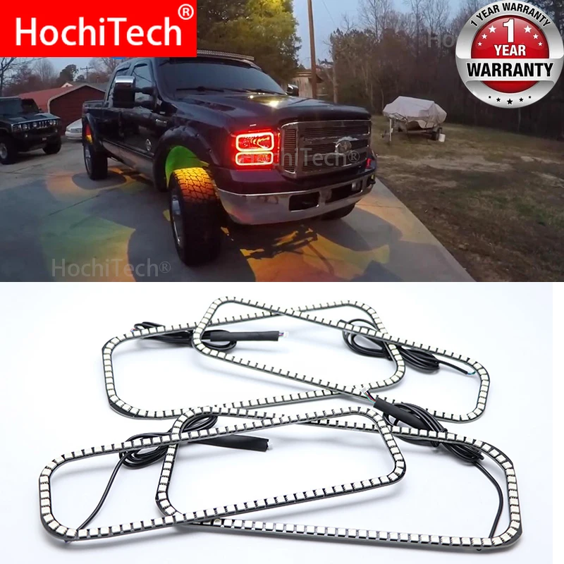 Для Ford F-250 2005-2007 Angel Eye Halo кольца последняя фара многоцветный RGB светодиодный ангельские глазки Halo Кольцо глаз DRL пульт дистанционного управления