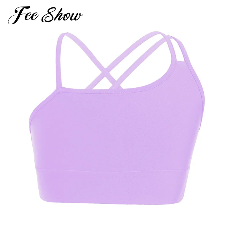 Girls Tank Tops Kids Girls Asymmetrical Spaghetti Straps Sleeveless Strappy Back Open Back Sport Crop Vest Stretchy Yoga Training Top Sportswear girls tank tops,girls sports bras
