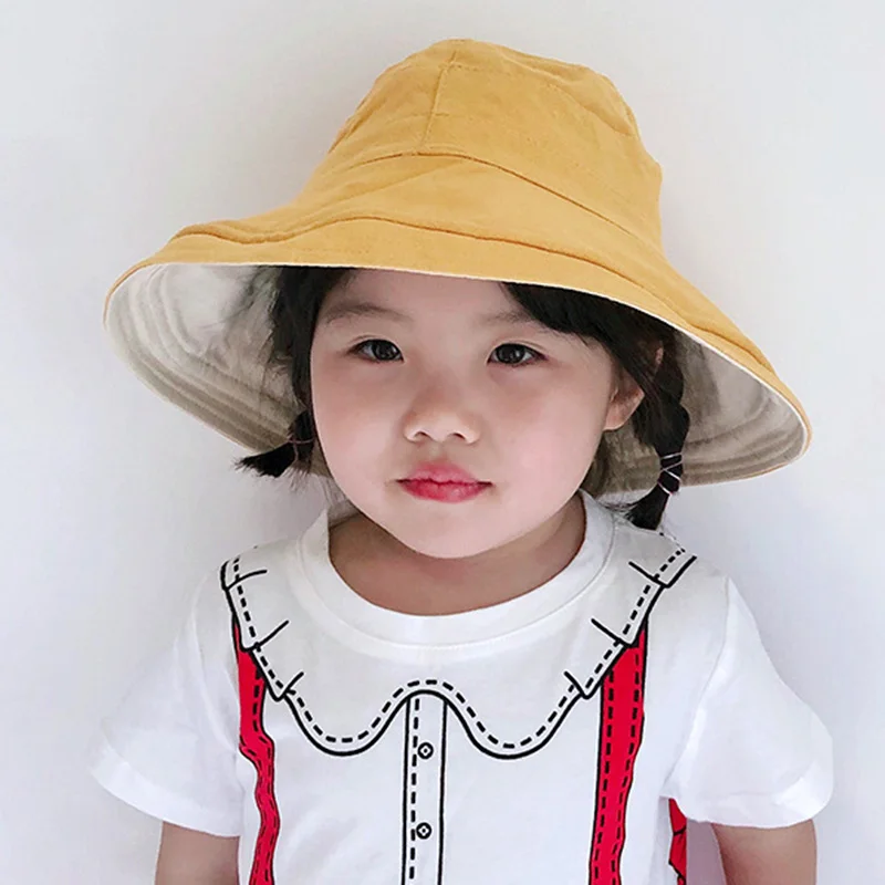 Модные двухсторонние шапки для рыбака для детей, однотонная солнцезащитная Кепка для малышей H9