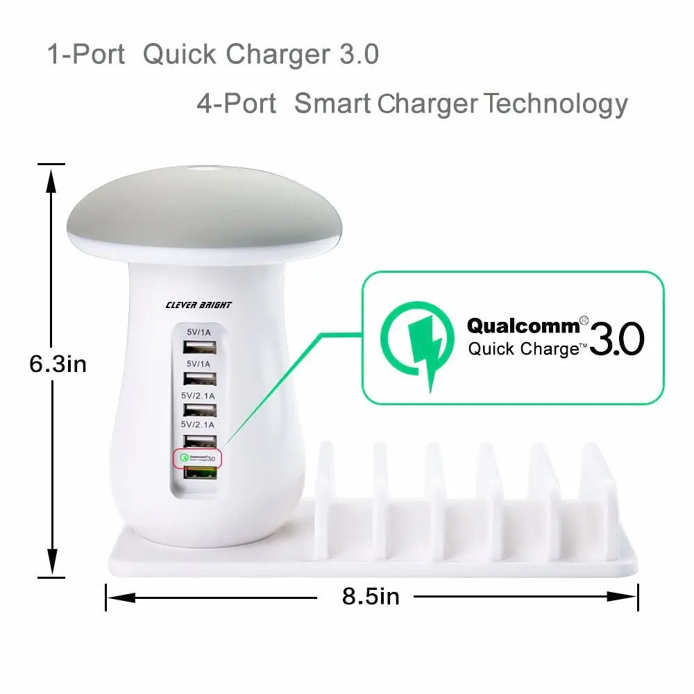 Несколько usb зарядная станция Быстрый светодиодный ночной Светильник QC3.0 быстрое USB зарядное устройство 5 портов зарядное устройство для телефона для IPhone samsung Xiaomi