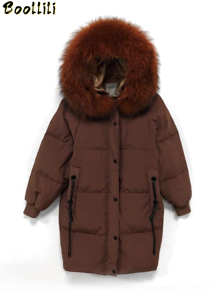 

Boollili 2020 New Big Fur Collar Grey Duck Down Jacket Women's Long Puffy Jackets Winter Womens Korean Coat Parka Sobretudo