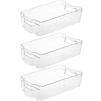 

3 Pack Plastic Kitchen Pantry Cabinet, Refrigerator or Freezer Food Storage Bins with Handles Organizer for Fruit,Yogurt
