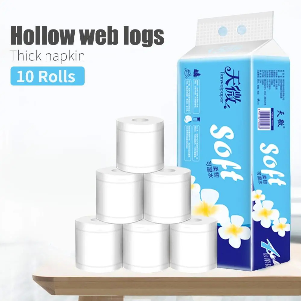 

Toilet Paper Roll Paper Bamboo Fiber Paper Thickening Security Soft 10 Rolls 5 Layers White Wood Pulp Natural Baby Butt Family