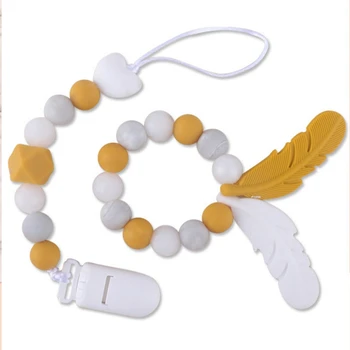 

Toddler Baby Pacifier Chain Clip And Teething Silicone Teether Nursing Bracelets Teether Chew Wooden Beads Rattles Toy