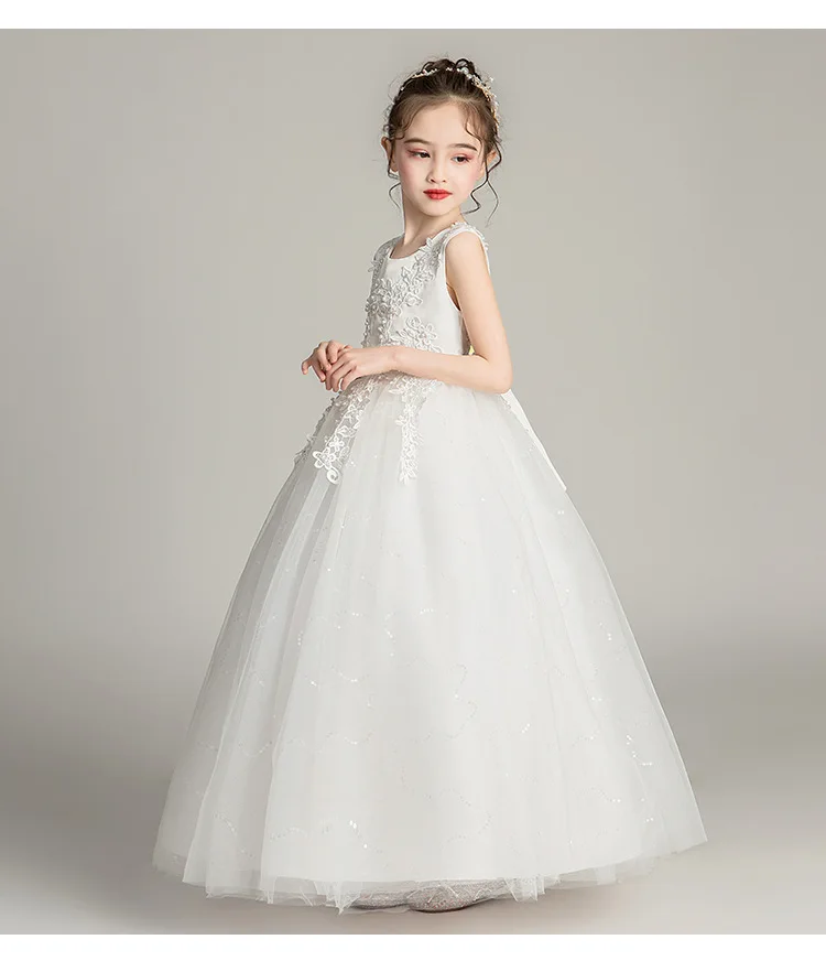 Детская праздничная одежда детское бальное платье белое платье элегантное вечернее платье с кружевной аппликацией для девочек