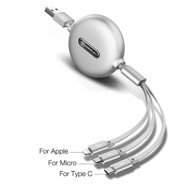 Cafele 3 в 1 Выдвижной type C Micro usb кабель для зарядки для iPhone X XS Max цветной USB кабель для huawei P30 Xiaomi samsung - Цвет: White
