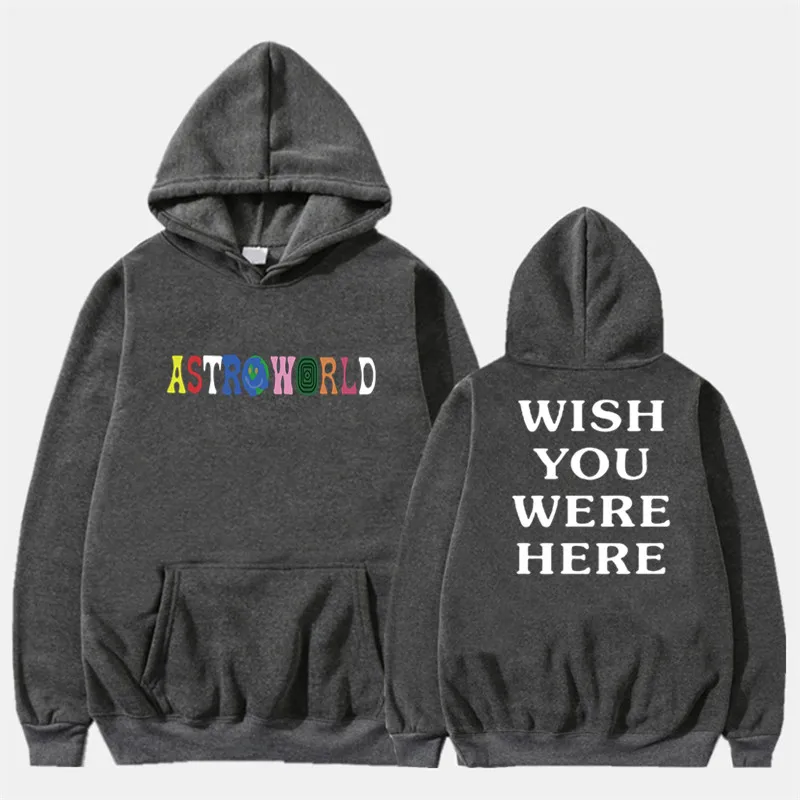 Новые мужские толстовки с изображением Трэвиса Скотта Astroworld WISH YOU WAS HERE Толстовка Мужская модная толстовка с текстовым принтом мужской/женский пуловер - Color: 2Dark gray