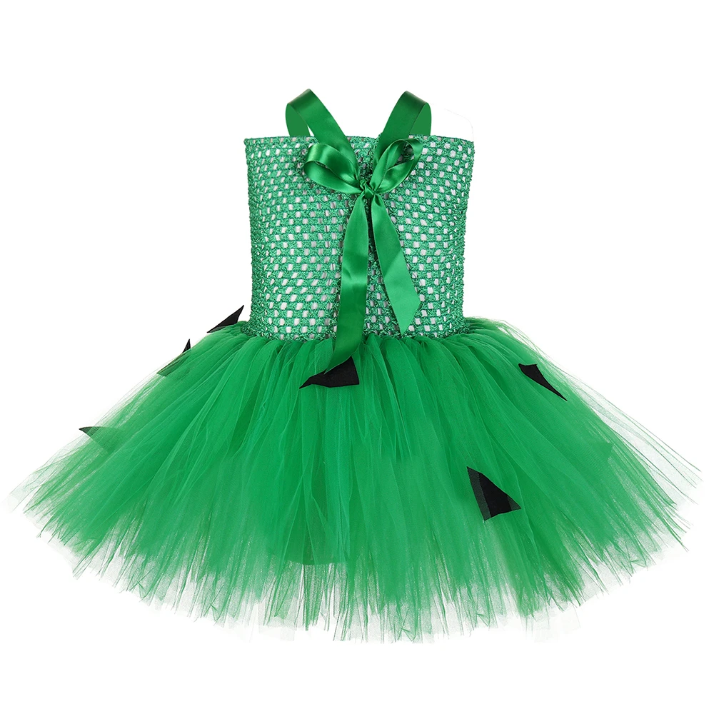 Green Pebbles Tutu Dress for Girls Kids Halloween Costume Children Christmas Dresses Flintstones Bone Cosplay Costumes for Party