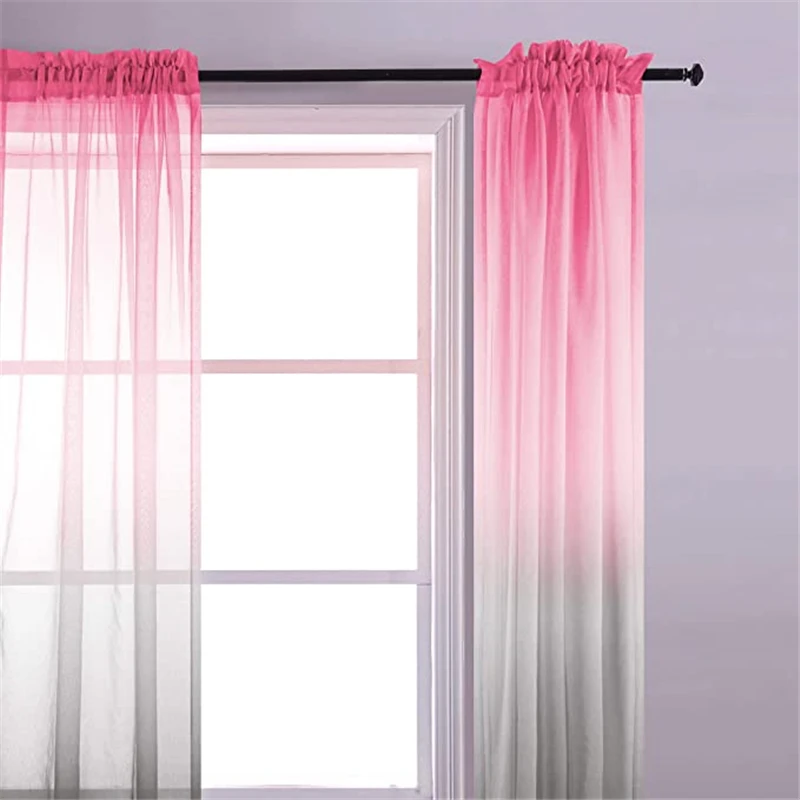 Pink Grey tulle Curtains for Bedroom Decor Window Sheer Curtains for Girls Room Decorations Baby Nursery Living Room