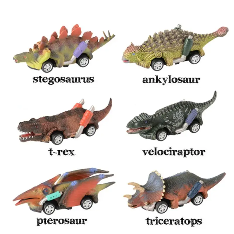 Coches de dinosaurios extraíbles para niños y niñas, paquete de 6 juguetes de dinosaurio Roadster para fiesta, recuerdos, juegos de dinosaurios para niños de 3 años