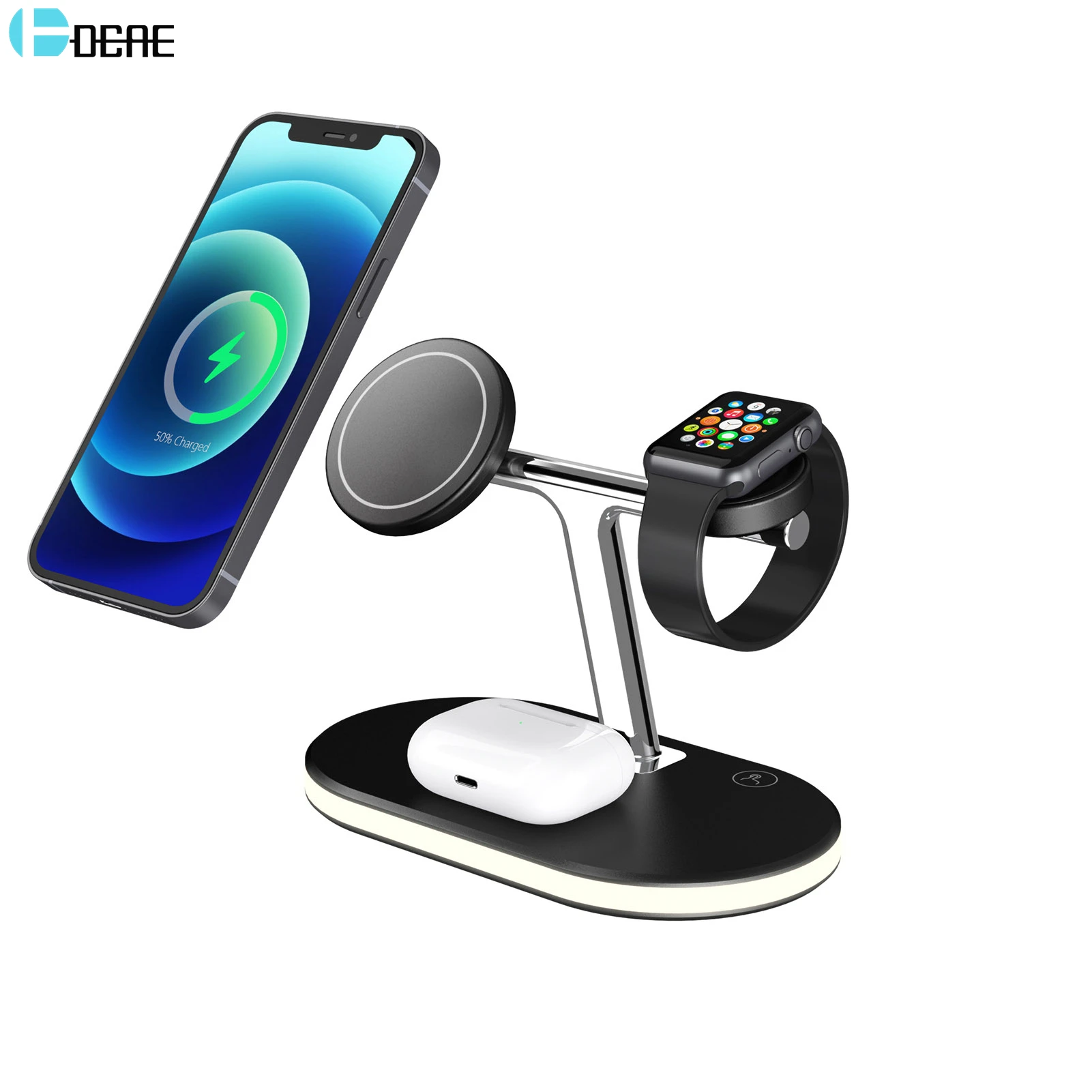 DCAE 15W Qi Wireless Charger 3 In 1 Magnetic Fast Charging Stand for IPhone 12 Pro Max Mini Apple Watch 6 SE iWatch Airpods Pro