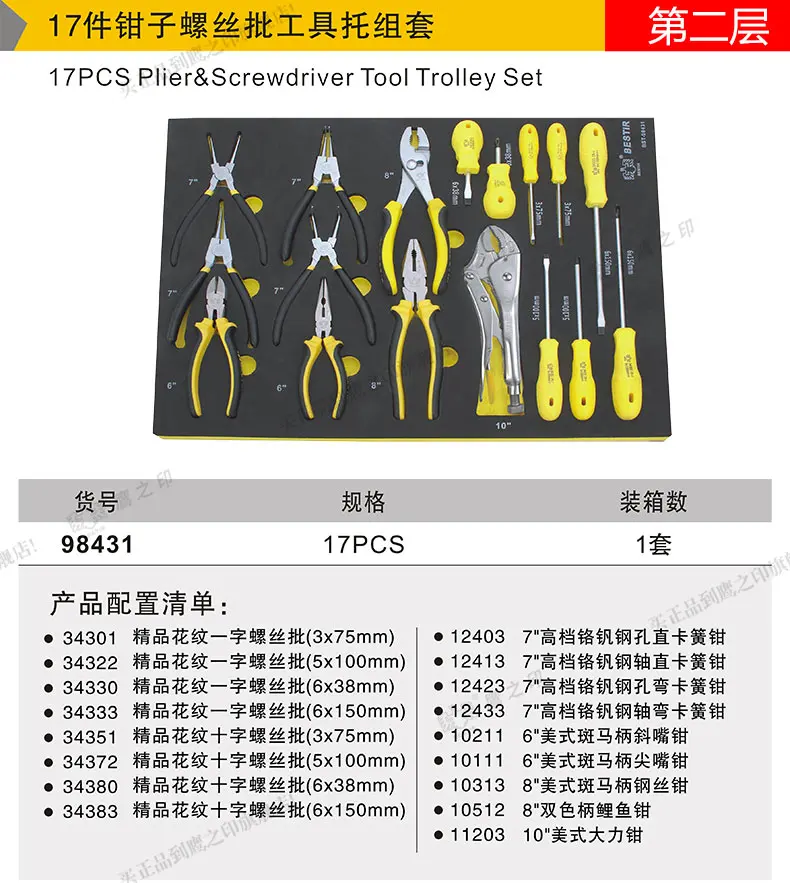 BESTIR производство Тайвань DIN 198 Краткие наборы инструментов для ремонта Многофункциональный ящик для инструментов аппаратное обеспечение тележка для инструмента № 98455