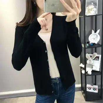 

2020 women Long V-neck Cashmere Sweater Female Korean Knit Sweater Slim Bottoming Sweater Tide One Generation