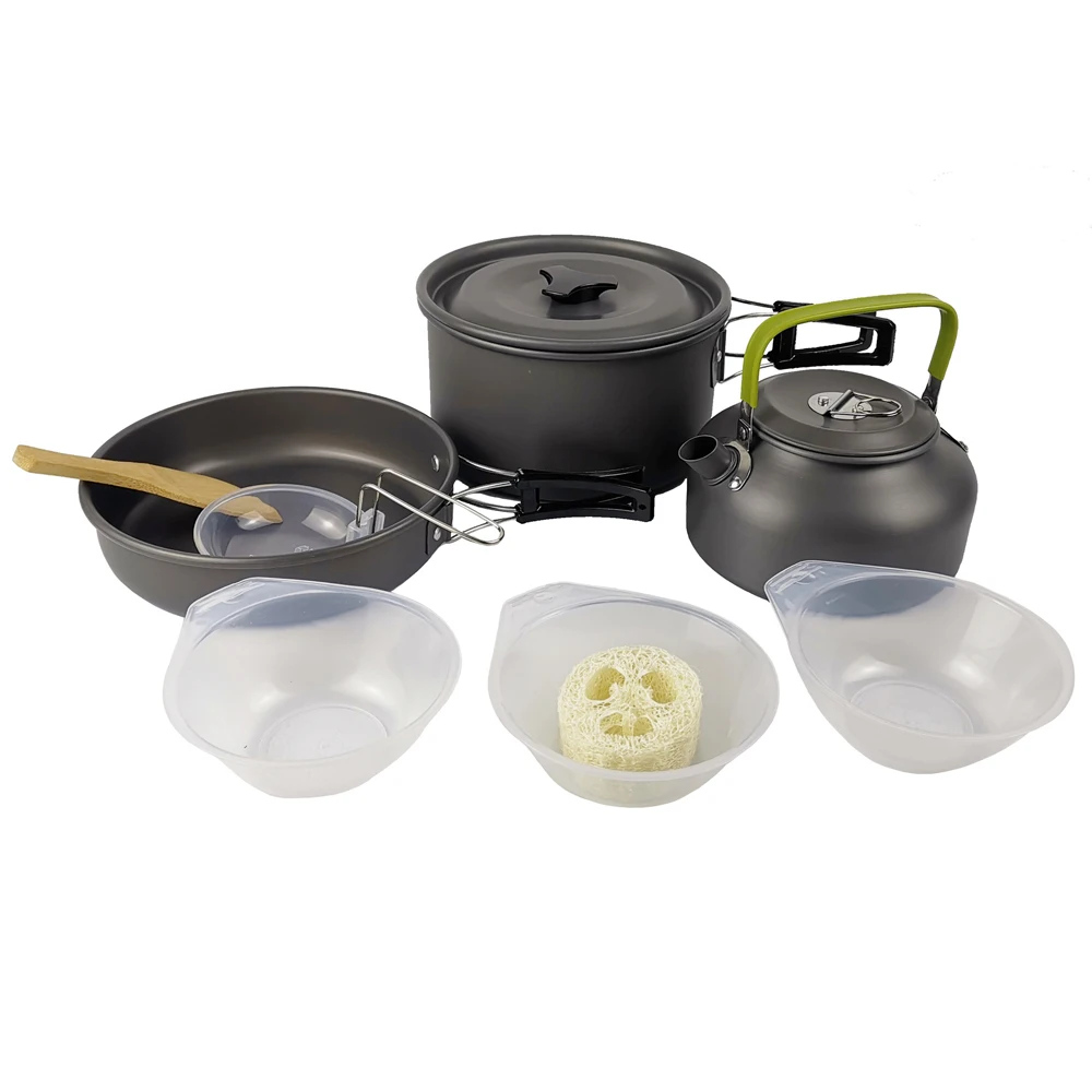 Camping Cookware Kit Outdoor Aluminum Cooking Set Travelling Hiking Picnic BBQ Tableware Equipment Water Kettle Pan Pot