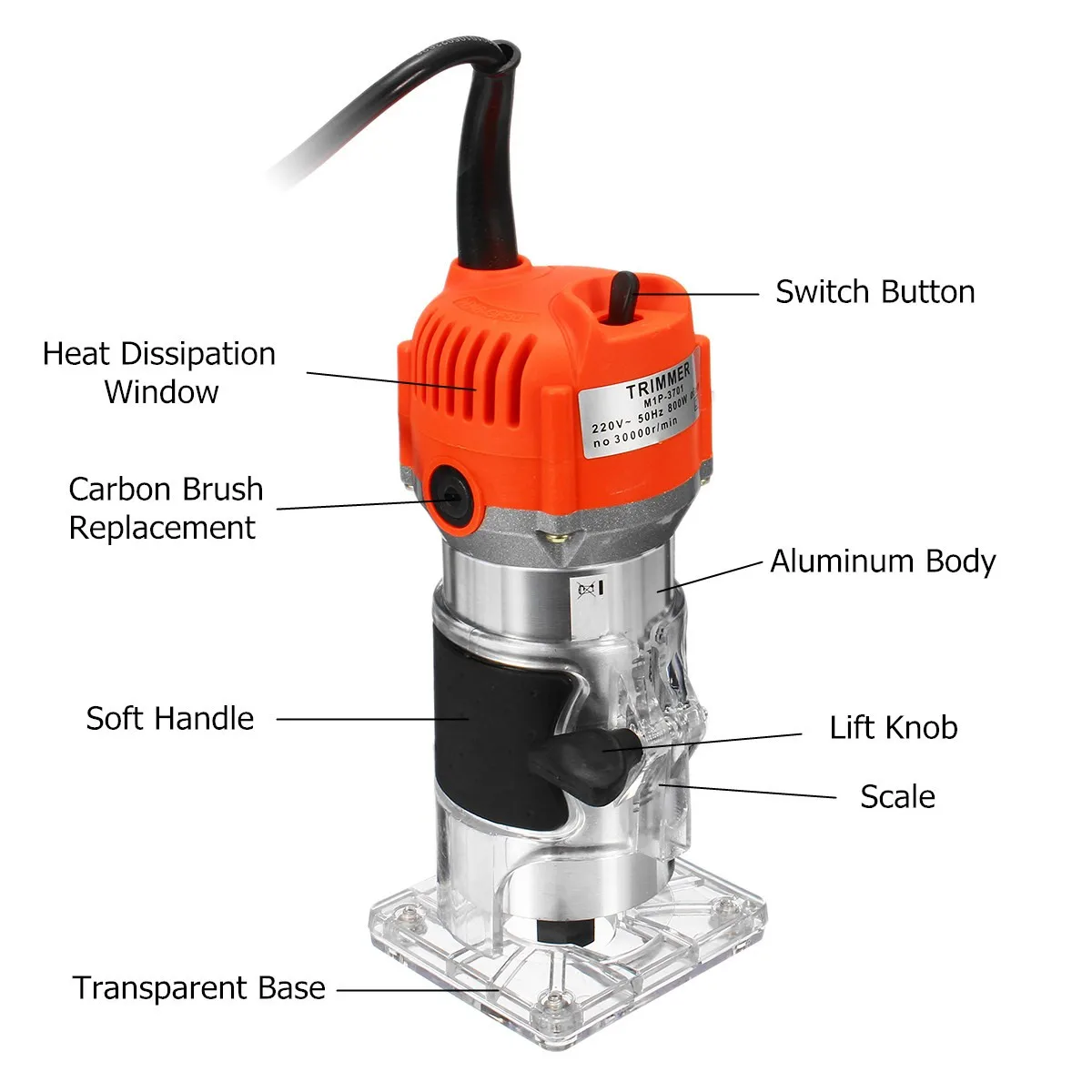 Drillpro 800w 30000r/min Woodworking Electric Trimmer 220V Slotting Trimming Machine Trimmer Milling Engraving Power Tools DIY