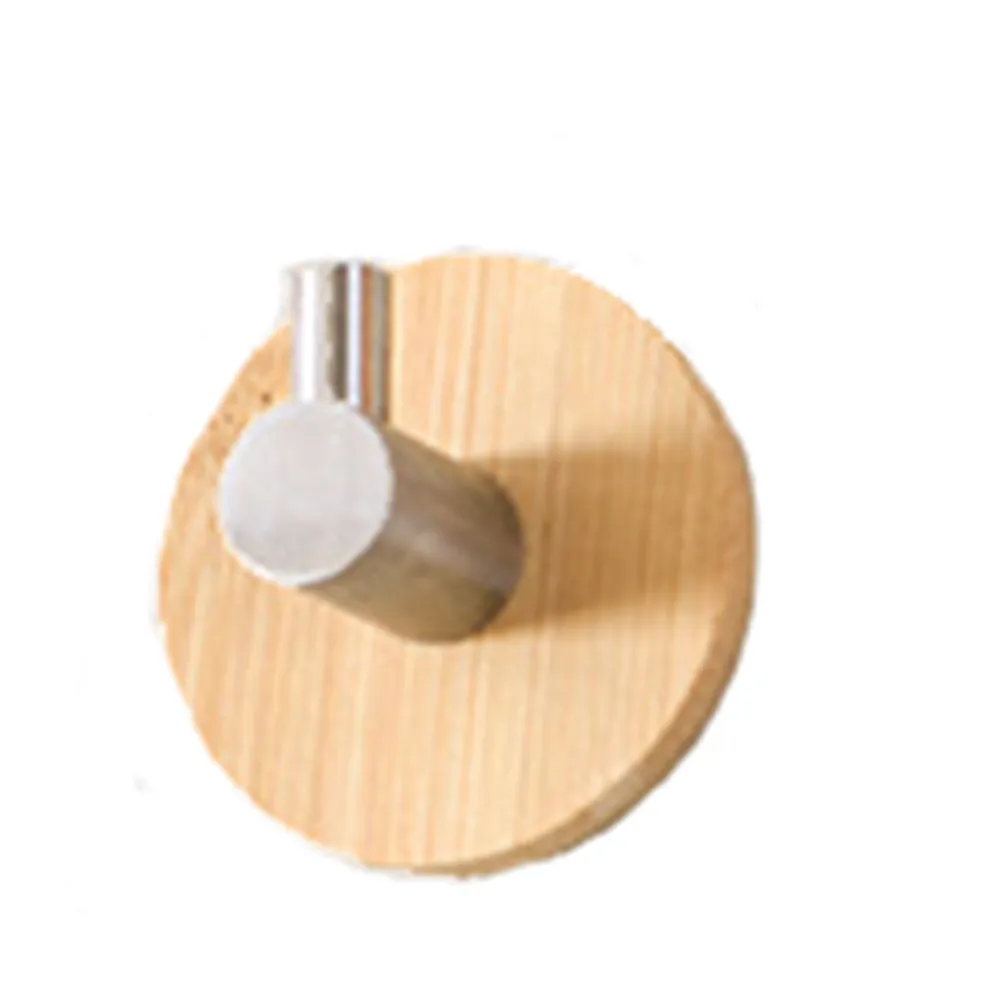 Adhesive Natural Bamboo Stainless Steel Hook Wall Clothes Bag Headphone Key Hanger Kitchen Bathroom Door Towel Rustproof Y1 - Color: B