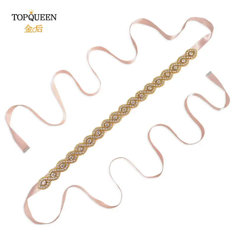 Vintage pink TOPQUEEN S28-G пояс ручной работы с золотыми бусинами Стразы с золотыми бриллиантами свадебный пояс для свадебного платья свадебные украшения Быстрая - Цвет: Vintage pink